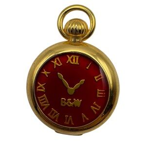Vintage Butler & Wilson Pocket Watch Brooch Red Enamel Gold Tone Pin
